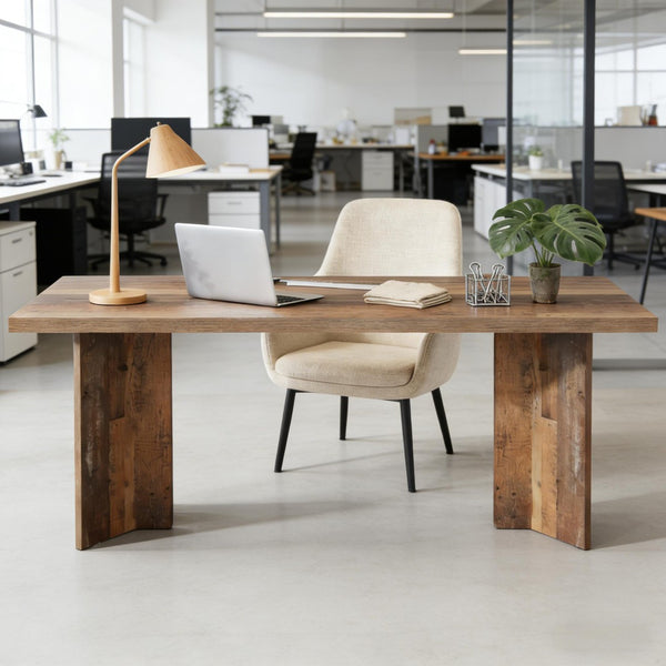 English Elm Sturdy Two-tier Computer Desk with File Cabinet and Monitor Riser for Home Office T3971P452789