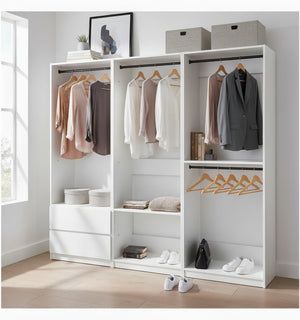 English Elm Prosper Freestanding White Wood Walk-In Closet System – Durable Melamine, Oak Finish, Modular Storage Elegance B040S00143