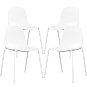 English Elm Modern Plastic Stackable Dining Chair Set of 4 with Ergonomic Seats, Sturdy Metal Legs, Easy Assembly for Home and Patio White T3623P380685
