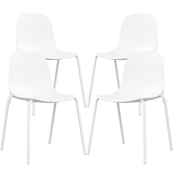 English Elm Modern Plastic Stackable Dining Chair Set of 4 with Ergonomic Seats, Sturdy Metal Legs, Easy Assembly for Home and Patio White T3623P380685