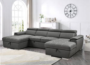 English Elm U U Shaped Sleeper Sofa with Pull-Out Bed and Hidden Chaise Storage, Plush Corduroy Comfort Charcoal grey W1417S00083