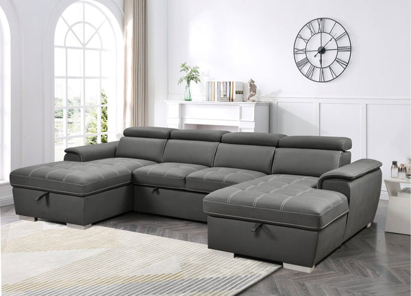 English Elm U U Shaped Sleeper Sofa with Pull-Out Bed and Hidden Chaise Storage, Plush Corduroy Comfort Charcoal grey W1417S00083