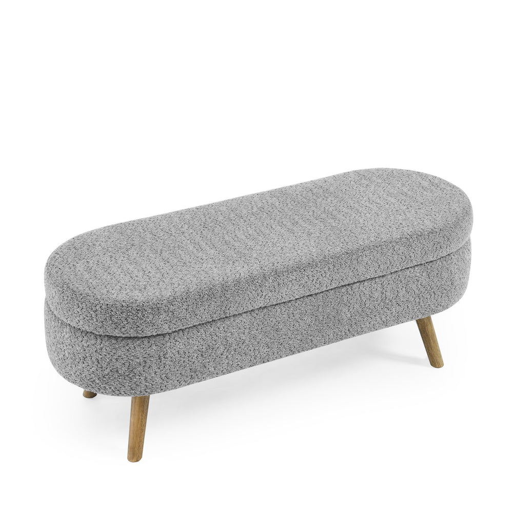 English Elm Ottoman Oval Storage Bench with 250lb Capacity, Gray Fabric, Rubber Wood Legs, 43.5"x16" Durable Seating W487P255613