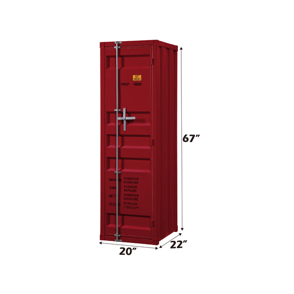English Elm Cargo Red Metal Wardrobe with Hanging Rod, Shelf & Industrial Locking Design for Durable Storage B2726P263388