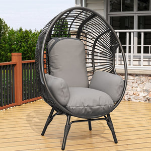 English Elm Elegant Woven Pe Rattan Hanging Egg Chair Galvanized Steel Frame Outdoor Patio Lounge Black+ Gray W3979P392998