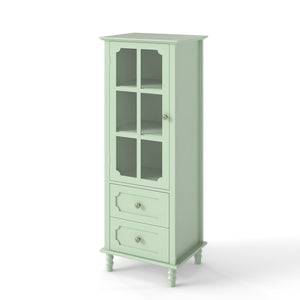 English Elm Minimalism Mint Green Buffet Cabinet with Tempered Glass, Solid Wood Legs, Spacious Drawer & Shelves W2557P355889