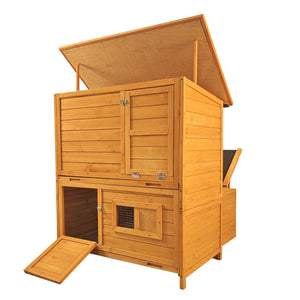 English Elm Chicken Coop Spruce Wood Double House for 8 Birds with Nesting Boxes Flip Roof W3166P436704