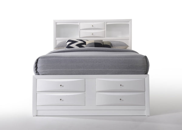 English Elm Ireland Storage Platform Bed Bookcase Headboard Eight Drawers Bedroom Organizer White B2726S00583