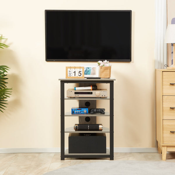 English Elm HOMCOM Corner TV Stand with 4-Tier Shelves, Steel Frame & Cable Management for Small TVs (Gray) W2225P200542