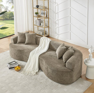 English Elm Modern Chenille Cloud Sectional Sofa Curved 4 Seat Living Room Couch Ready to Use Light Brown W1413S00133