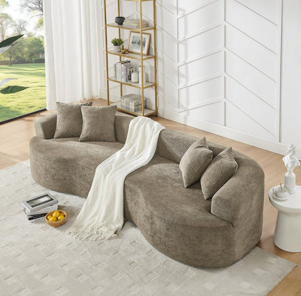 English Elm Modern Chenille Cloud Sectional Sofa Curved 4 Seat Living Room Couch Ready to Use Light Brown W1413S00133