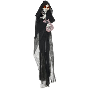 English Elm HOMCOM 4.3' Guitar-Playing Grim Reaper Animatronic — Motion & Sound Activated, Red Eyes, Battery-Powered W2225P229452