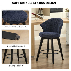 English Elm 008-Wing Upholstered Swivel Counter Stools Set of 2 with Solid Wood Legs, Chenille Comfort & 250lb Capacity Blue W2636P239837