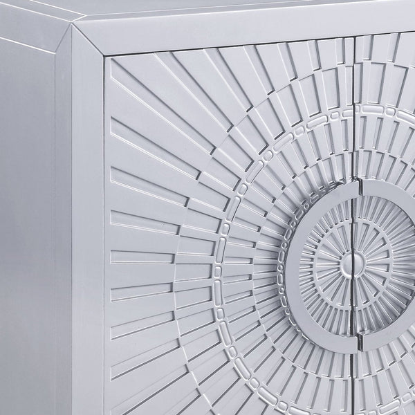 English Elm Cicero Platinum Finish Console Cabinet with 2-Door Storage, Silver MDF Top, 70lb Capacity, 38mm Thickness B2726P272317