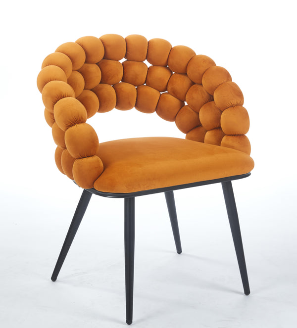 English Elm Orange Modern Fabric Chair Set of 2 with Gold Iron Legs, Plush Cushions, Rust‑Proof Frame for Dining/Living W234P271318