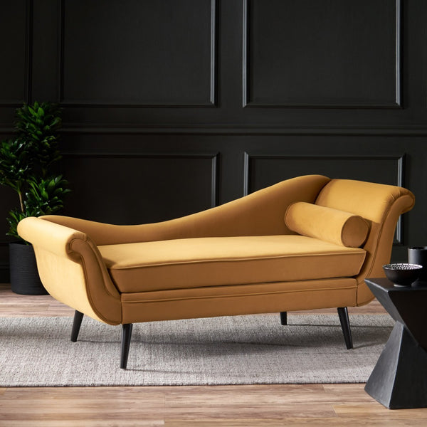English Elm Chaise Lounge Upholstered Accent Piece Tailored Silhouette for Living Room or Bedroom Dark Yellow N776P396744T
