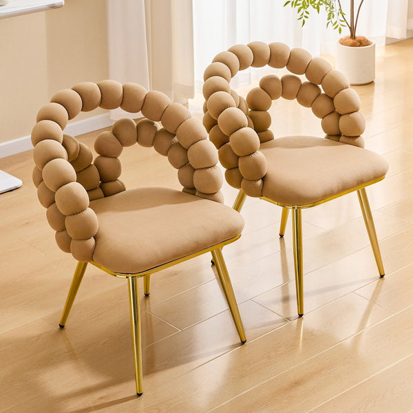 English Elm Modern Velvet Bubble Back Dining Accent Chair Set Glam Sculpted Upholstered Seating Brown,Gold W3875P446131