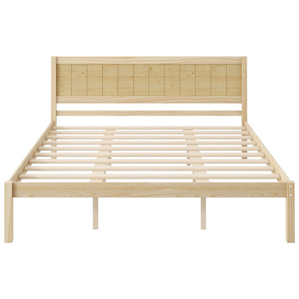 English Elm Platform King Bed Solid Pine Panel Headboard Wood Slat Base Modern Bedroom Frame Natural N709P425341N