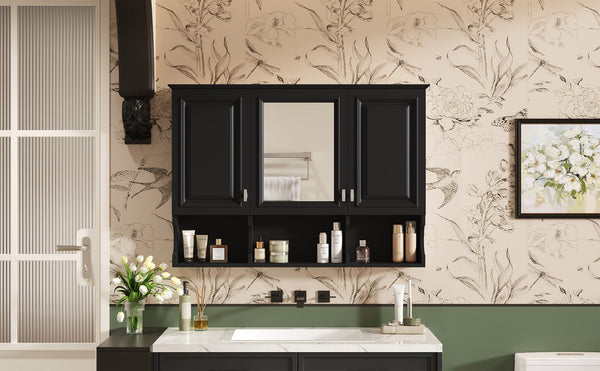 English Elm 3-in-1 Wall Mounted Bathroom Medicine Cabinet with Soft Close Mirror and Towel Bar Black N710P358620B