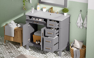 English Elm 36" Gray Modern Bathroom Vanity with Ceramic Sink, Solid Wood Frame, Soft-Close Doors & 4 Drawers N729P253935E