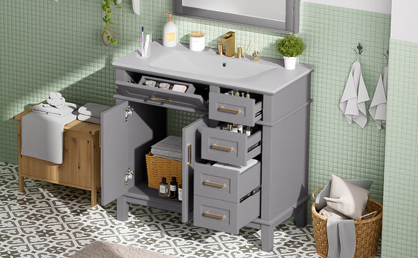 English Elm 36" Gray Modern Bathroom Vanity with Ceramic Sink, Solid Wood Frame, Soft-Close Doors & 4 Drawers N729P253935E