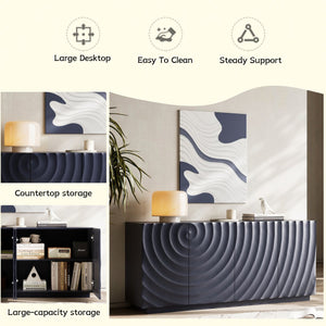 English Elm Buffet Modern Minimalist 4-Door Sideboard with Open Shelves, Anti-Tip Freestanding Storage, Navy W2263P353606