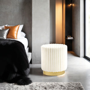 English Elm Contemporary Velvet Accent Stool with Gold Stainless Steel Base, Pleated Bow-Tie Design, Luxe Seat Beige 16 L x 16 W x 18 H B2741P388367