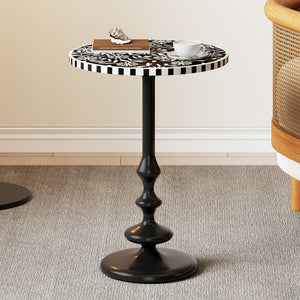 English Elm Christopher Knight Home® - Round End Table with Sleek Metal Pedestal and Durable MDF Resin Top — Compact 17" Round Surface, 50 lb Capacity Black,White N768P202491B