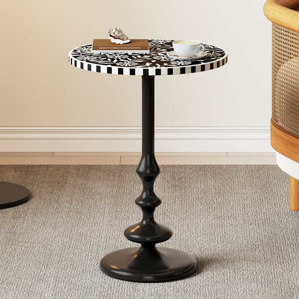 English Elm Christopher Knight Home® - Round End Table with Sleek Metal Pedestal and Durable MDF Resin Top — Compact 17" Round Surface, 50 lb Capacity Black,White N768P202491B