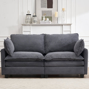 English Elm Modular Sofa Velvet U-Shaped 2-Seat Couch with Deep Seat Foam & Pocket Spring, 2 Pillows, Durable Frame Dark Gray W2705P268484