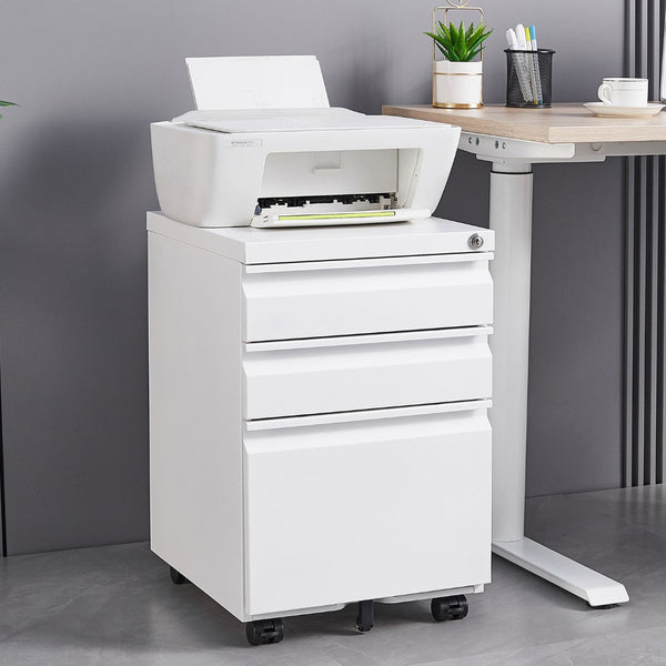 English Elm 3-drawer Rolling Steel File Cabinet Fully Assembled with Lock and Pen Tray for Office White T3625P495644