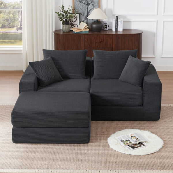 English Elm Modular Cloud Sectional Corduroy Sofa Deep Seat Comfort for Flexible Living Spaces Dark Gray W3396P435277