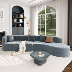 English Elm U_Style Curved Modular 132" Chenille Sectional Sofa with Plush Spring Cushions for Cozy Living Dark Blue WY000456AAE