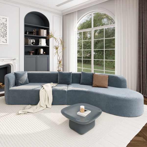 English Elm U_Style Curved Modular 132" Chenille Sectional Sofa with Plush Spring Cushions for Cozy Living Dark Blue WY000456AAE