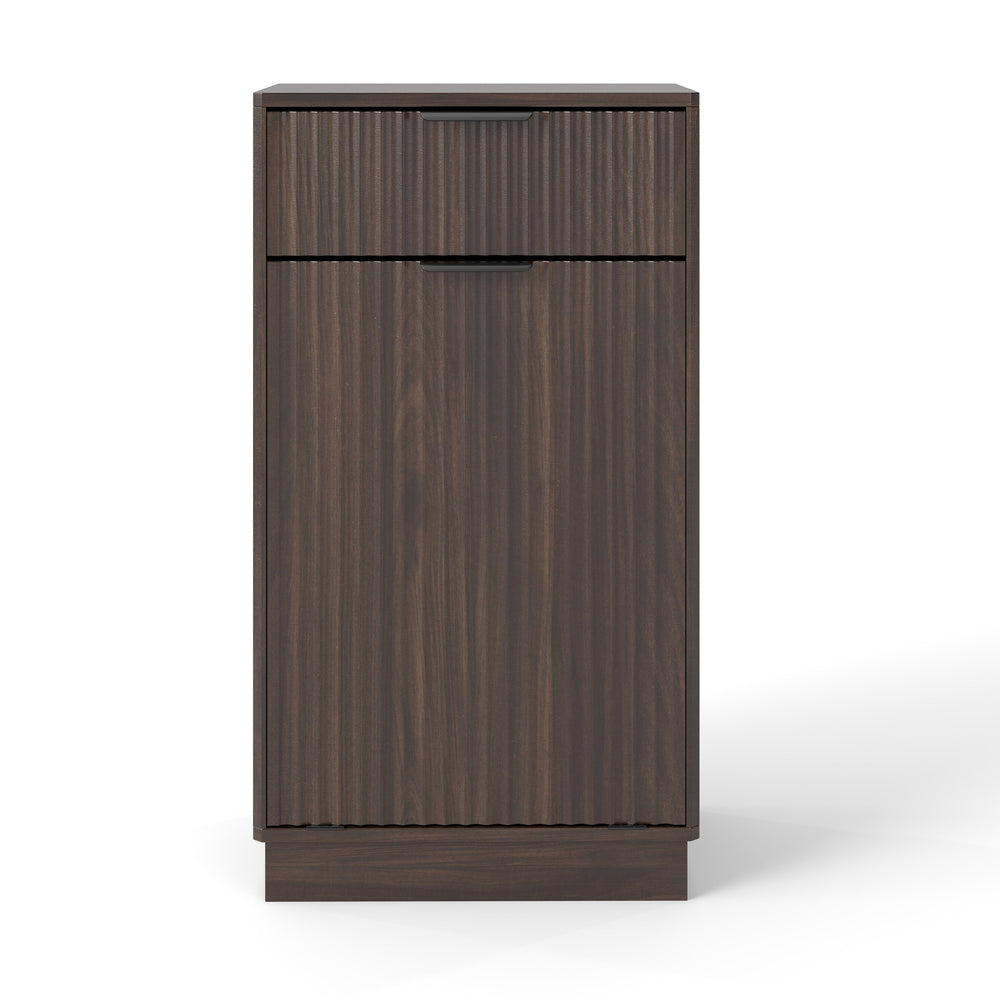 English Elm 10-Gallon Woodgrain Tilt-Out Trash Cabinet with Wave-Texture Drawer, Industrial Metal Accents, Space-Saving Organizer for Kitchen Bath Living Room Walnut W2557P319051