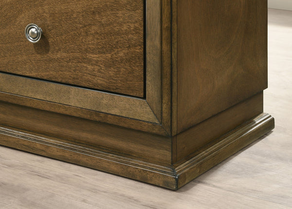 English Elm Walnut Finish King Bedroom Set Carved Headboard Rubberwood Frame with Two Nightstands B2741S00217