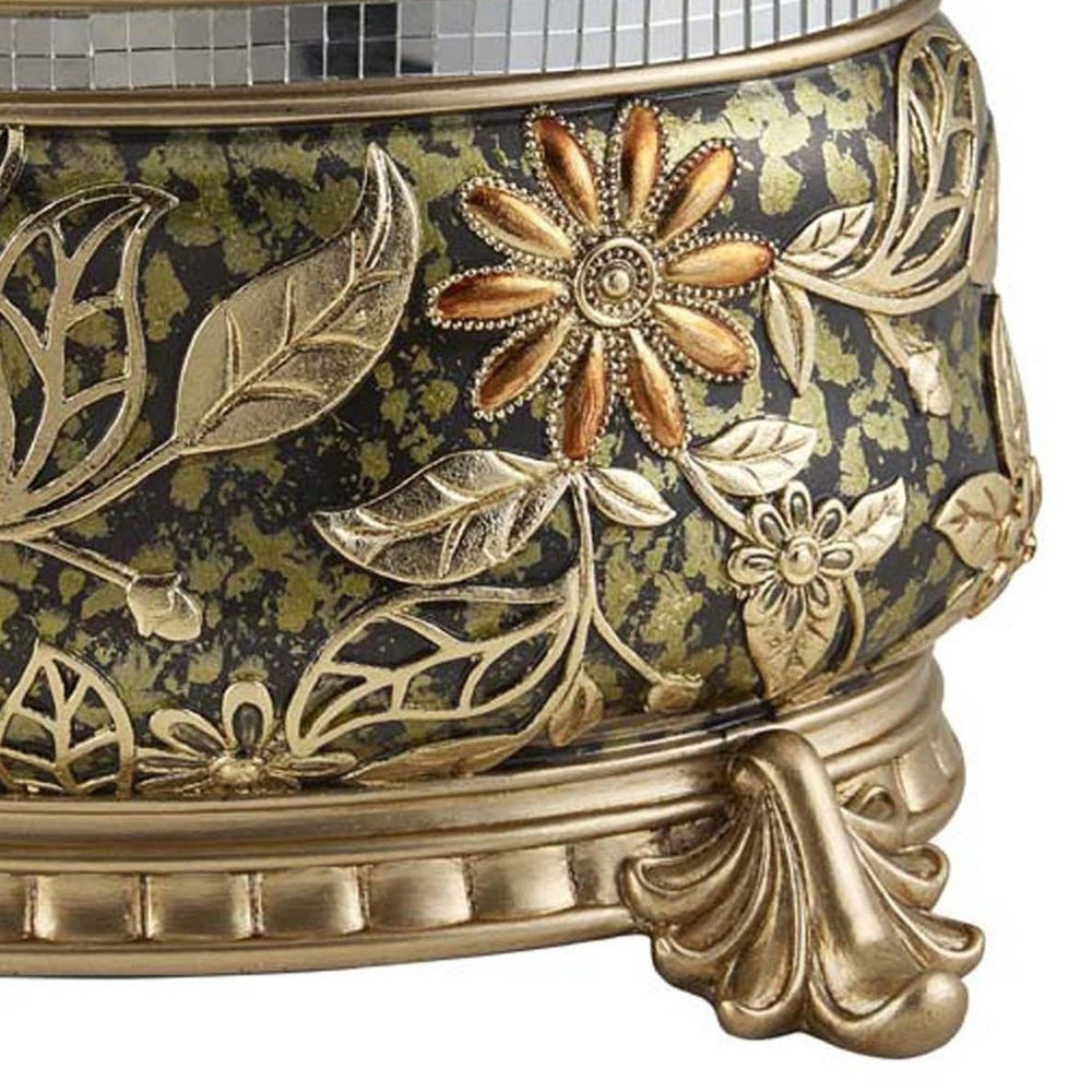 English Elm 9 Inch Chrysanthemum Resin Jewelry Box with Multicolor Filigree Base, Knob Lid & Velvet Interior - Elegant Storage Decor B072116406