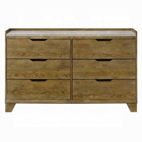 English Elm Transitional Six Drawer Solid Rubberwood Dresser Warm Aspen Brown Bedroom Storage B2741P411512