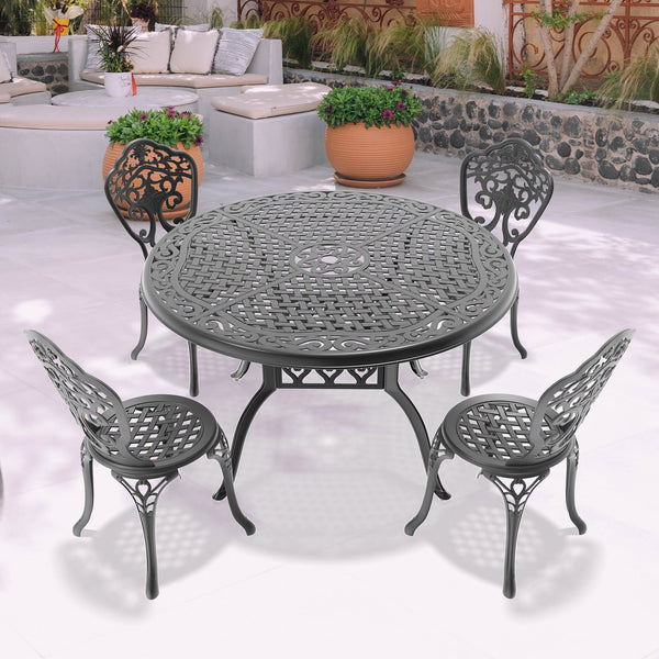English Elm 5-Piece All-Weather Cast Aluminum Dining Set For Year-Round Comfort & Style - Perfect For Outdoor Use! W1710S00229