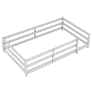 English Elm Twin Pine Montessori Floor Bed with Safety Fence — Grey Low-Profile Kids Twin Frame, 77"x38.9" Interior W1820P369890