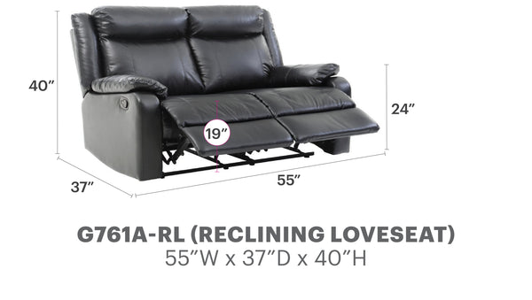 English Elm Sleek Black PU Contemporary Love Seat 40"Hx55"Wx37"D Reclining Comfort, Padded Arms, Quick Assembly B078108416