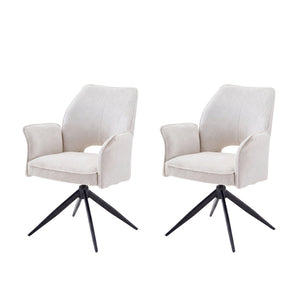 English Elm Fabric Swivel Dining Chairs Set of 2 with 360 Rotation Removable Arms Metal X-frame White W3851P452876
