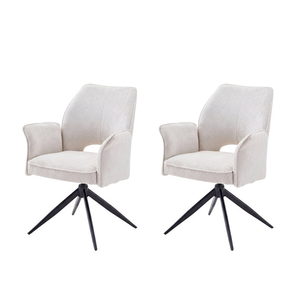 English Elm Fabric Swivel Dining Chairs Set of 2 with 360 Rotation Removable Arms Metal X-frame White W3851P452876