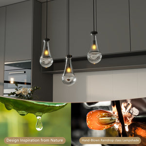 English Elm Raindrop Modern Black Pendant Light, Handblown Glass Raindrop Chandelier for Kitchen Island Elegance W2312P389962