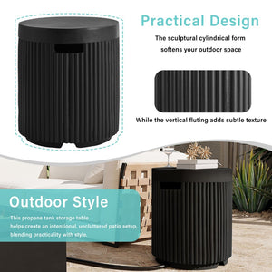 English Elm U_style Outdoor Mgo Propane Tank Cover Round Patio Side Table Fluted Stone Finish N711P410569B