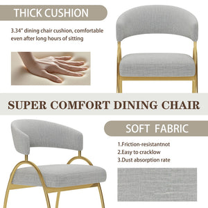 English Elm Dining Chair Set with Curved Back Gold Metal Frame Upholstered Fabric Seat Pair Light Grey W1567P343601