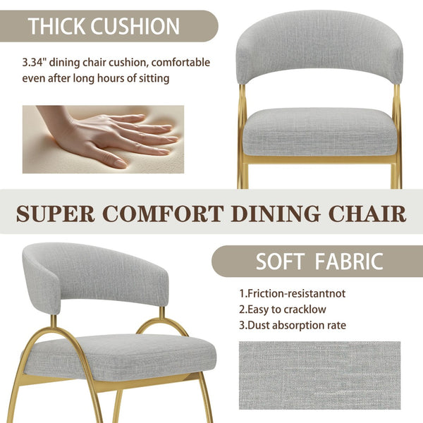 English Elm Dining Chair Set with Curved Back Gold Metal Frame Upholstered Fabric Seat Pair Light Grey W1567P343601
