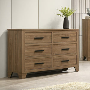 English Elm Walnut Finish 3 Piece Full Bedroom Set with Panel Bed Dresser and Mirror Transitional Wood B2741S00904