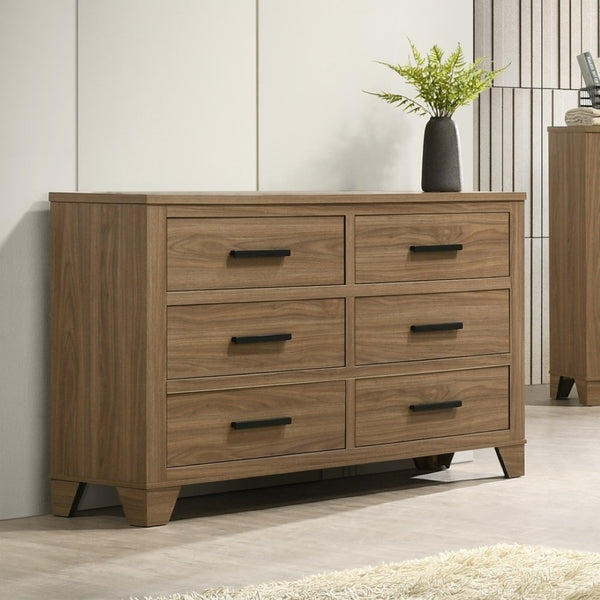 English Elm Walnut Finish 3 Piece Full Bedroom Set with Panel Bed Dresser and Mirror Transitional Wood B2741S00904