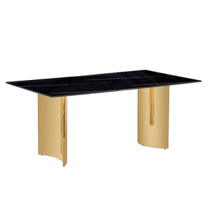 English Elm Table Set With Glass Imitation Marble Top & Gold Legs – 6 Pu Chairs For Stylish Dining & Entertaining W1151S04326-GIGA